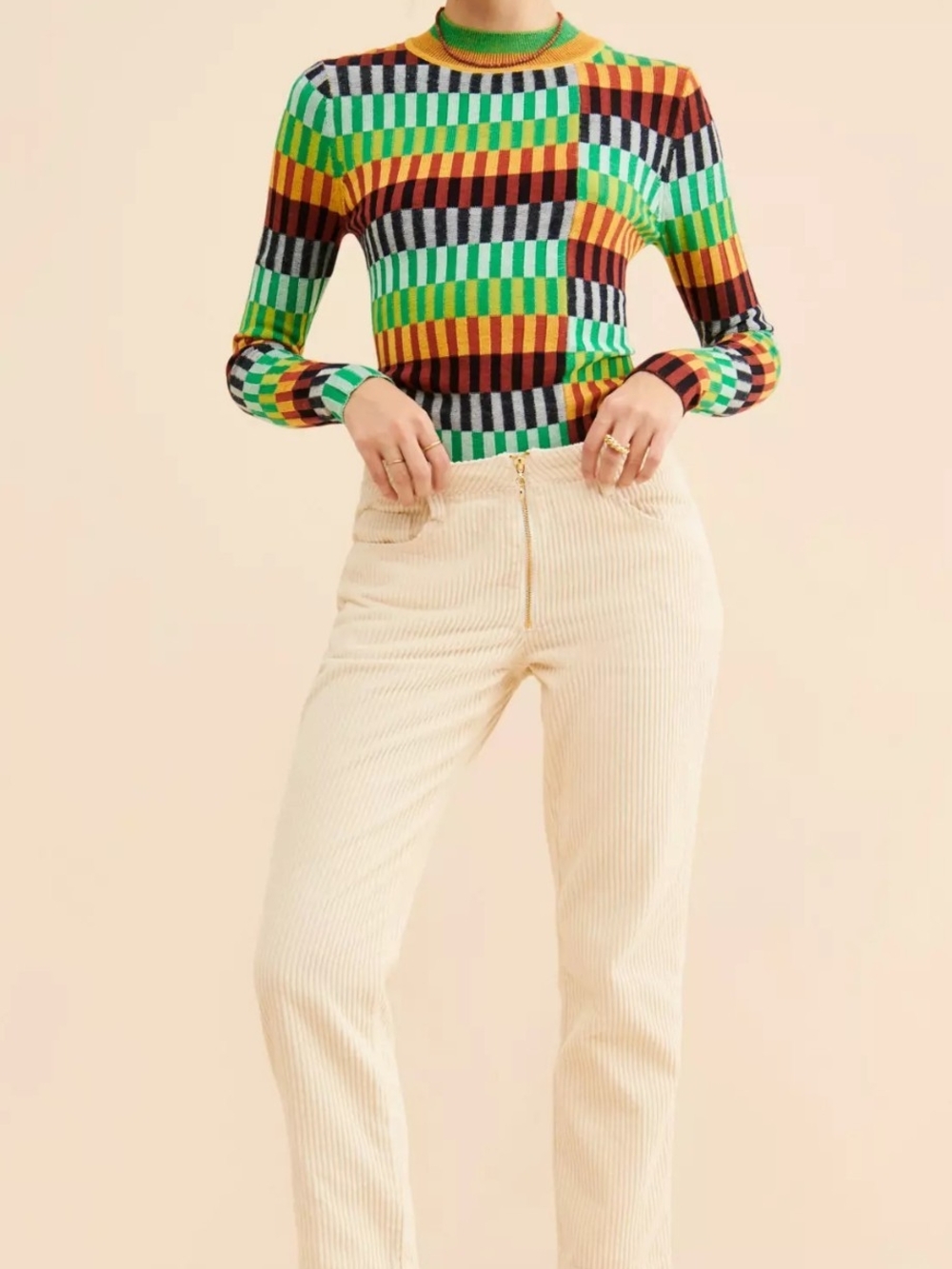 Anthropologie Rachel Antonoff Cream Ivory Corduroy High Rise Straight Leg Pants
